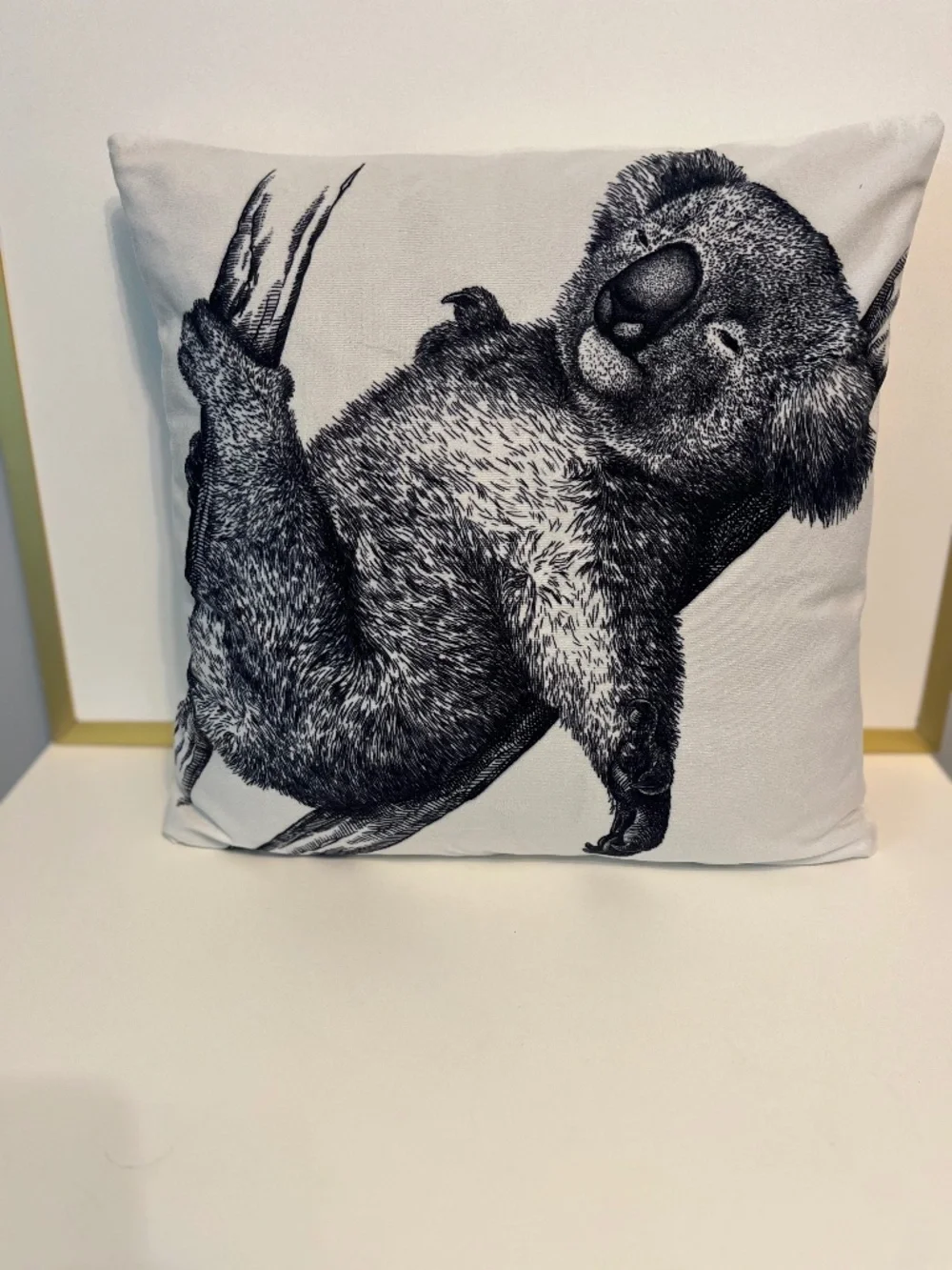 Koala Throw Pillow Cover 18x18 Black & White Sketch Print Zippered Cushion Cover